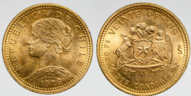 AMERICA NORTH & SOUTH - CHILE - Republic (1821-date)

COIN :
20 pesos
OBVERSE : REPUBLICA DE CHILE / Draped bust, bare head with coiled hair of Li...