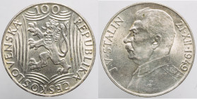 EUROPE - CZECHOSLOVAKIA - Republic People's Republic (1948-1960)

COIN :
100 Korun - 70^ nascita Stalin
OBVERSE : REPUBLIKA ČESKOSLOVENSKÁ 100 / C...