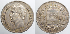EUROPE - FRANCE - Kingdom - Charles Xth (1824-1830)

COIN :
5 Francs
OBVERSE : CHARLES X ROI -DE FRANCE - bare head of Charles X left
REVERSE: - ...