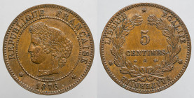 EUROPE - FRANCE - Republic - IIIrd Republic (1871-1940)

COIN :
5 centesimes
OBVERSE : REPUBLIQUE FRANÇAISE / Laureate head of Ceres left - below ...