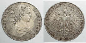 EUROPE - GERMANY - Frankfurt - Free State (1813-1871)

COIN :
Vereinthaler
OBVERSE : - FREIE STADT - FRANKFURT / Draped bust, laureate head of Fra...