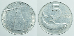 EUROPE - ITALY - Republic (1946-date)

COIN :
5 lire delfino
OBVERSE : REPVBBLICA · ITALIANA / Rudder
REVERSE: - / 5-R // 1956 - below dolphin
D...