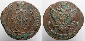 EUROPE - RUSSIA - Empire - Catherine IInd (1762-1796)

COIN :
5 Kopecs
OBVERSE :- / Crowned monogram of Ekaterina II - side 17-91 within wreath
R...