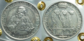 EUROPE - SAN MARINO - Republic - Old Coinage (1864-1938)

COIN :
20 lire
OBVERSE : .REPVBBLICA· ·DI·S·MARINO / Three feathers crowned - below L.20...