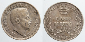 AFRICA / ASIA / OCEANIA - SOMALIA - Italian Occupation - Vittorio Emanuele IIIrd (1900-1943)

COIN :
1/4 Rupia
OBVERSE : VITTORIO EMANVELE III RE ...