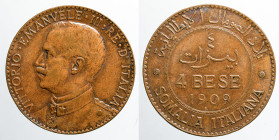 AFRICA / ASIA / OCEANIA - SOMALIA - Italian Occupation - Vittorio Emanuele IIIrd (1900-1943)

COIN :
4 Bese
OBVERSE : VITTORIO·EMANVELE·III·RE·D' ...