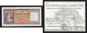 EUROPE - ITALY - Republic (1946-date)

Issuer :
Banca d'Italia
BANKNOTE :
500 lire Italia
Decree : 20/03/1947
S/N : S101 008053
Signatures : E...