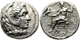 MAKEDONISCHE KÖNIGE. Philipp III. Arrhidaios, 323 - 317 v. Chr. Tetradrachme ø 25mm (15.44g). ca. 323 - 317 v. Chr. Vs.: Kopf des Herakles mit Löwensk...