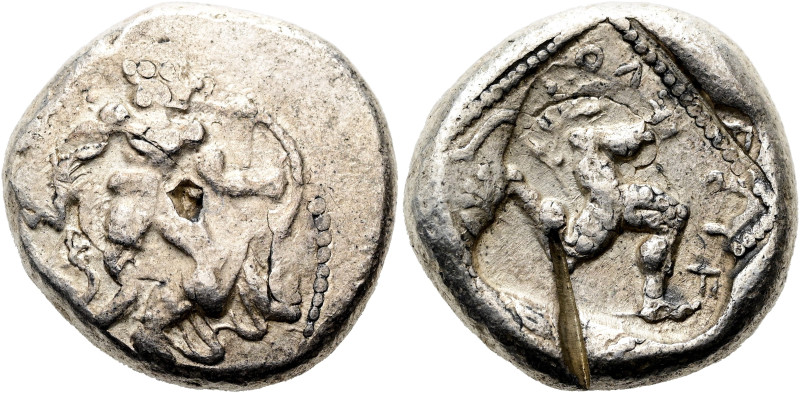 PAMPHYLIEN. ASPENDOS. Stater ø 21mm (10.58g). ca. 460 - 420 v. Chr. Vs.: Behelmt...