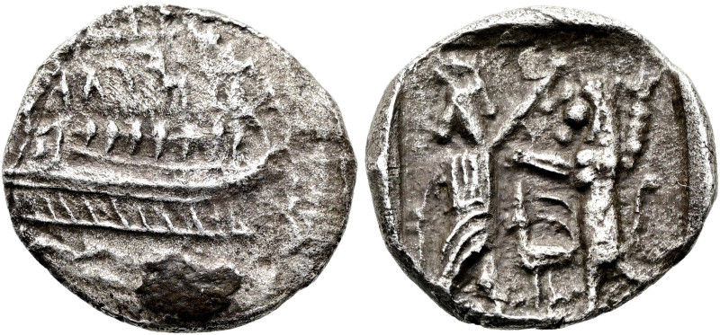 PALÄSTINA. SAMARIA. Obol ø 10mm (0.69g). ca. 375 - 333 v. Chr. Vs.: SN'BL, Galee...