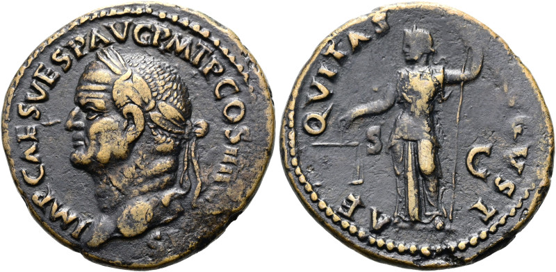 Vespasian, 69 - 79 n. Chr. As ø 27mm (9.01g). 73 n. Chr. Mzst.Rom. Vs.: IMP CAES...