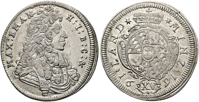 BAYERN. Maximilian II. Emanuel, 1679 - 1726. 15 Kreuzer (5.72g). 1691, München. ...