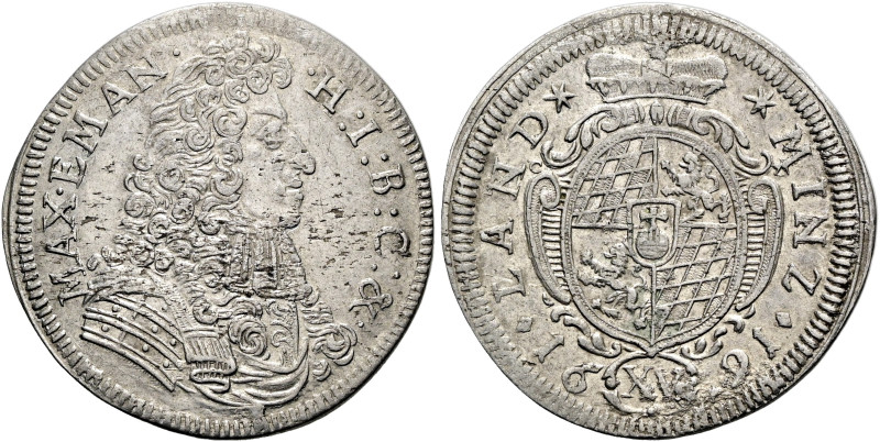 BAYERN. Maximilian II. Emanuel, 1679 - 1726. 15 Kreuzer (6.03g). 1691, München. ...