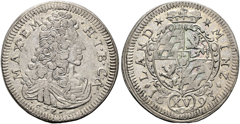 BAYERN. Maximilian II. Emanuel, 1679 - 1726. 15 Kreuzer (5.73g). 1693 CZ, Münche...