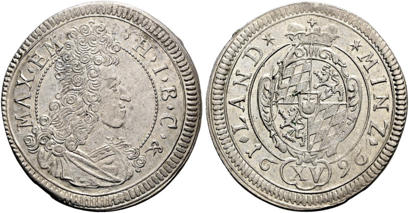 BAYERN. Maximilian II. Emanuel, 1679 - 1726. 15 Kreuzer (5.63g). 1696, München. ...