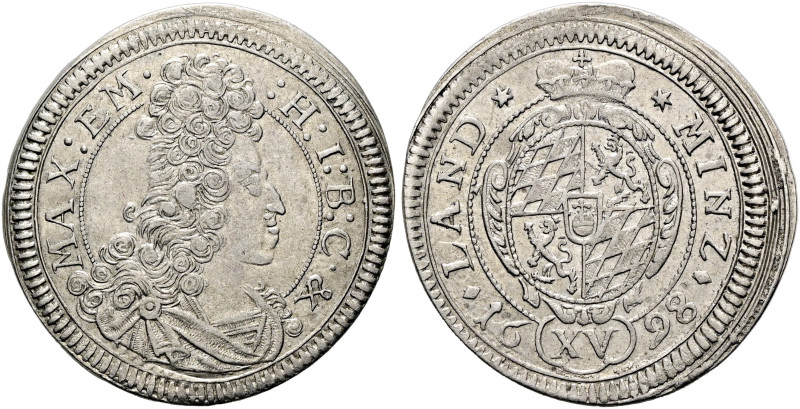 BAYERN. Maximilian II. Emanuel, 1679 - 1726. 15 Kreuzer (5.68g). 1698, München. ...