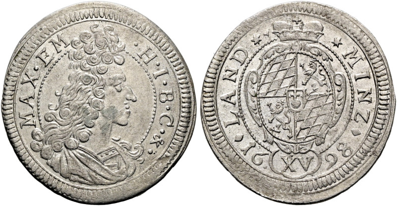 BAYERN. Maximilian II. Emanuel, 1679 - 1726. 15 Kreuzer (5.72g). 1698, München. ...