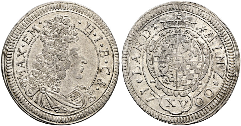 BAYERN. Maximilian II. Emanuel, 1679 - 1726. 15 Kreuzer (5.25g). 1700, München. ...