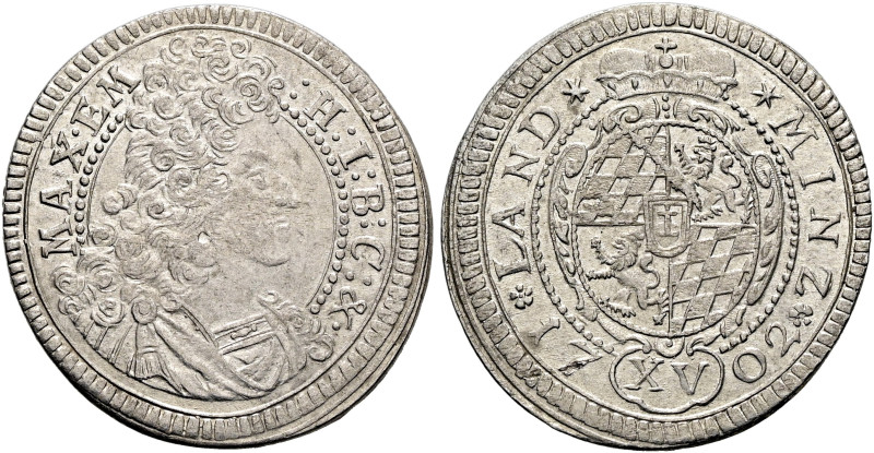 BAYERN. Maximilian II. Emanuel, 1679 - 1726. 15 Kreuzer (5.73g). 1702, München. ...