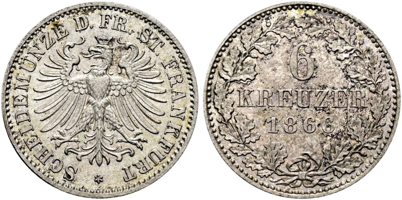 FRANKFURT AM MAIN, Stadt. 6 Kreuzer (2.33g). 1866, Frankfurt am Main. Frankfurte...