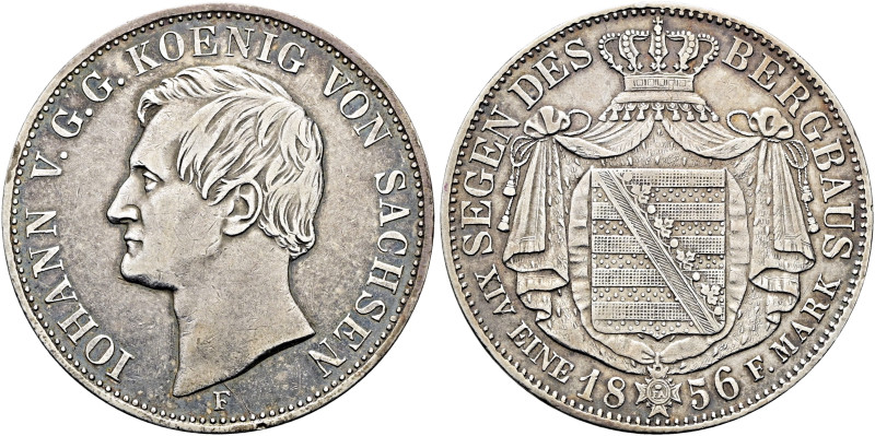 SACHSEN, Kurfürsten und Albertiner. Johann, 1854 - 1873. Taler (22.00g). 1856 F,...