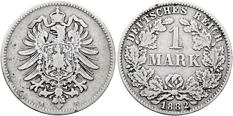 REICHSKLEINMÜNZEN. Mark (5.39g). 1882 H, Darmstadt. Kleiner Reichsadler, darunte...