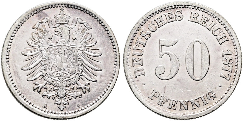 REICHSKLEINMÜNZEN. 50 Pfennig (2.71g). 1877 A, Berlin. Kleiner Reichsadler, daru...