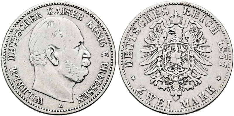 REICHSSILBERMÜNZEN. PREUSSEN. Wilhelm I., 1861-1888. 2 Mark (10.92g). 1877 A, Be...