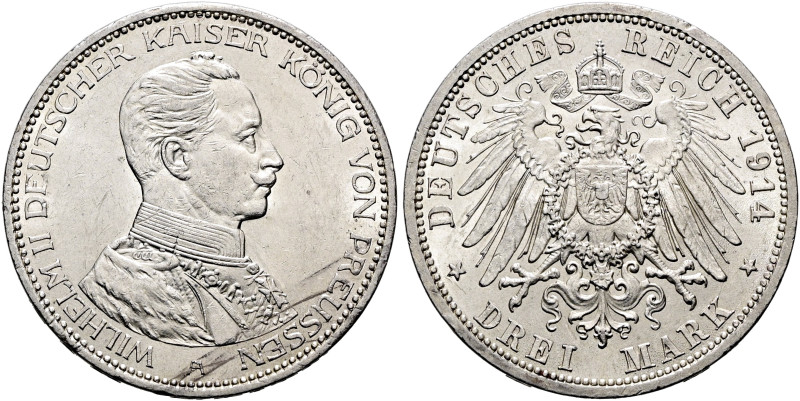 REICHSSILBERMÜNZEN. PREUSSEN. Wilhelm II., 1888-1918. 3 Mark (16.64g). 1914 A, B...