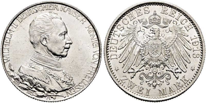 REICHSSILBERMÜNZEN. PREUSSEN. Wilhelm II., 1888-1918. 2 Mark (11.09g). 1913 A, B...