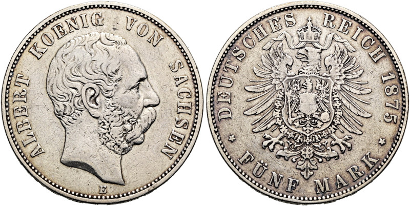 REICHSSILBERMÜNZEN. SACHSEN. Albert, 1873 - 1902. 5 Mark (27.59g). 1875 E, Dresd...