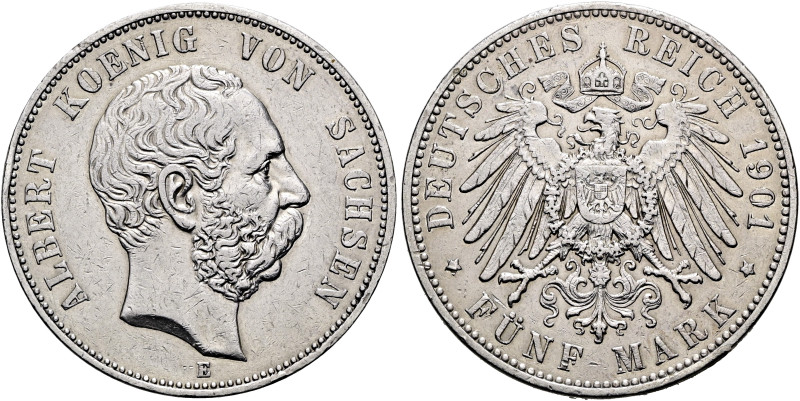 REICHSSILBERMÜNZEN. SACHSEN. Albert, 1873 - 1902. 5 Mark (27.63g). 1901 E, Mulde...