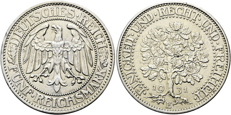 WEIMARER REPUBLIK. KURSMÜNZEN. 5 Reichsmark (24.98g). 1931 E, Muldenhütten. Reic...