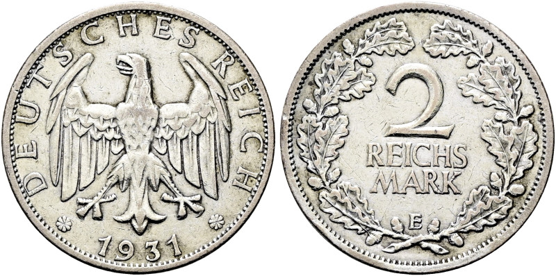 WEIMARER REPUBLIK. KURSMÜNZEN. 2 Reichsmark (10.01g). 1931 E, Muldenhütten. Reic...