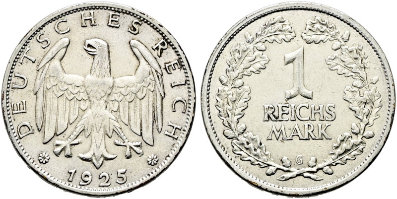 WEIMARER REPUBLIK. KURSMÜNZEN. Reichsmark (4.94g). 1925 G, Karlsruhe. Reichsadle...