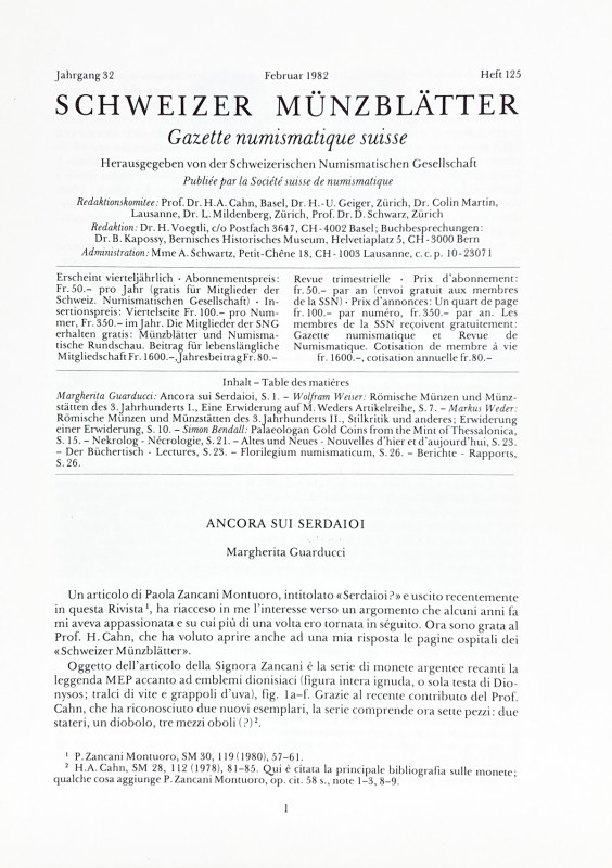 The Swiss Numismatic Gazette

Schweizerischen Numismatischen Gesellschaft. SCH...