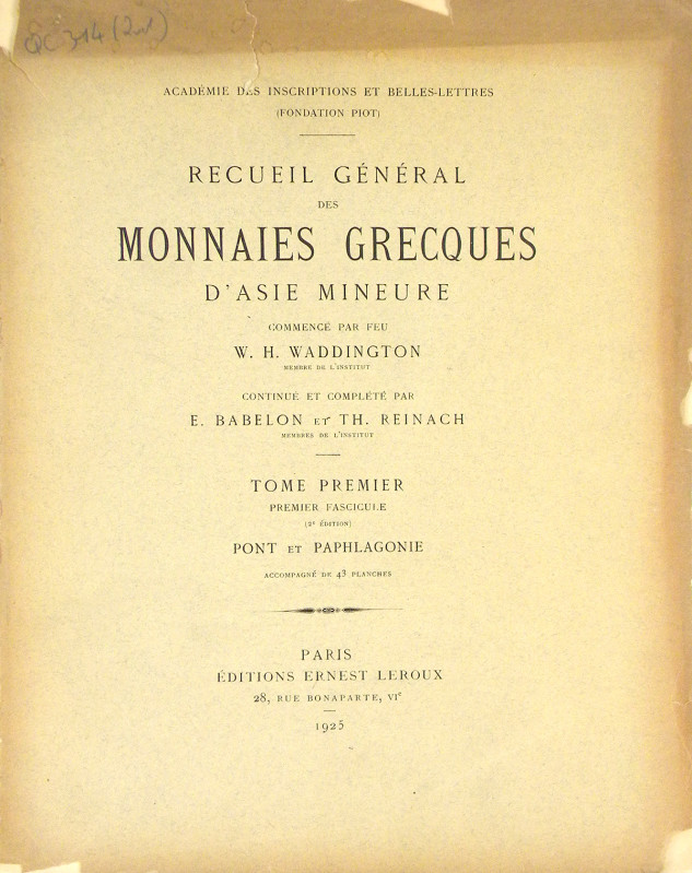Second Edition Waddington on Pontus & Paphlagonia

Waddington, W.H., E. Babelo...