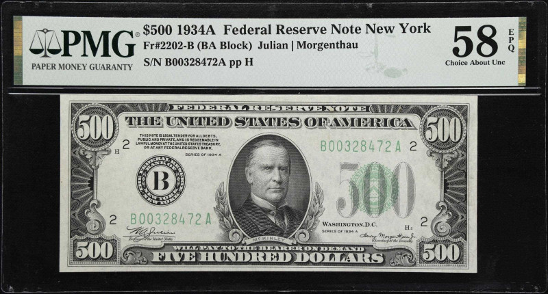 Fr. 2202-B. 1934A $500 Federal Reserve Note. New York. PMG Choice About Uncircul...