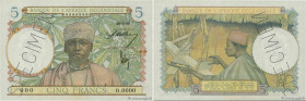 Country : FRENCH WEST AFRICA (1895-1958) 
Face Value : 5 Francs Spécimen 
Date : (1941) 
Period/Province/Bank : Banque de l'Afrique Occidentale 
Catal...