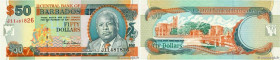 Country : BARBADOS 
Face Value : 50 Dollars 
Date : (2000) 
Period/Province/Bank : Central Bank of Barbados 
Catalogue reference : P.64 
Alphabet - si...