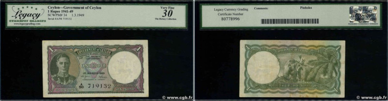 Country : CEYLON 
Face Value : 1 Rupee 
Date : 01 mars 1949 
Period/Province/Ban...