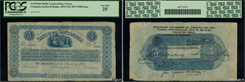 Country : COLOMBIA 
Face Value : 5 Pesos Lot 
Date : 06 janvier 1900 
Period/Pro...