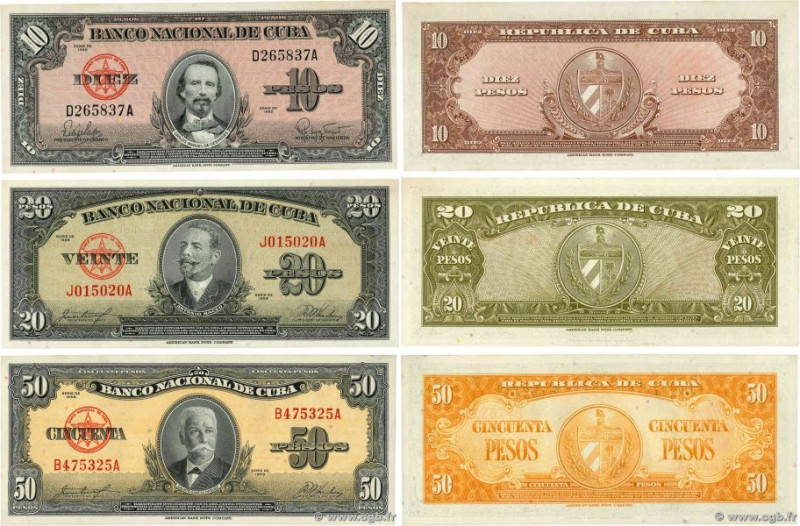 Country : CUBA 
Face Value : 10,20 et 50 Pesos Lot 
Date : 1958-1960 
Period/Pro...