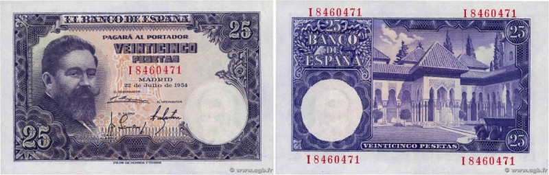 Country : SPAIN 
Face Value : 25 Pesetas 
Date : 22 juillet 1954 
Period/Provinc...