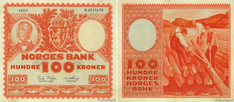 Country : NORWAY 
Face Value : 100 Kroner 
Date : 1957 
Period/Province/Bank : N...