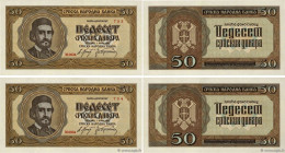 Country : SERBIA 
Face Value : 50 Dinara Consécutifs 
Date : 01 mai 1942 
Period/Province/Bank : Serbian National Bank 
Catalogue reference : P.29 
Al...