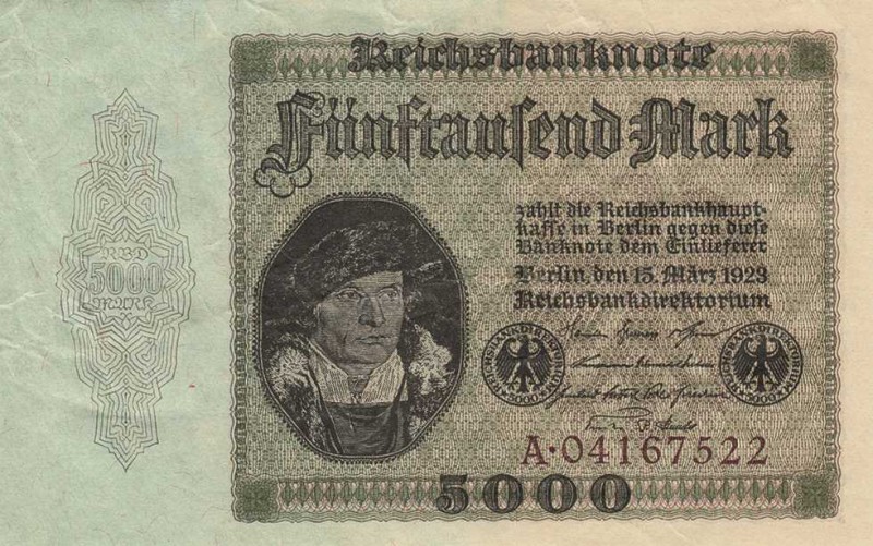 Deutsches Reich bis 1945
Geldscheine der Inflation 1919-1924 5000 Mark 15.3.192...