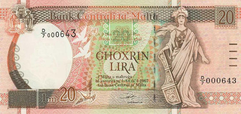 Ausland
Malta 2, 5 und 10 Liri, 20 Lira 1967 (1994) Signatur: Galdes WPM 45-48 ...
