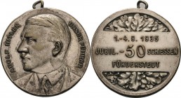 Drittes Reich
 Versilberte Bronzemedaille 1935. 50. Jubiläumsschießen in Förderstedt/Straßfurt in Sachsen-Anhalt. Brustbild von Hitler nach links / 3...