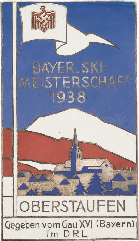 Drittes Reich - Sport
 Einseitige, versilberte und emaillierte Bronzeplakette 1...